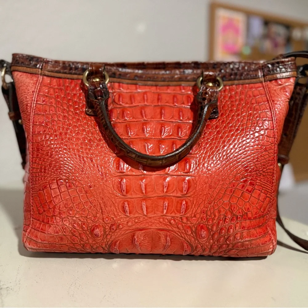 Brahmin Mini Arno Satchel Orange Croc Embossed Leather - Picture 4 of 14